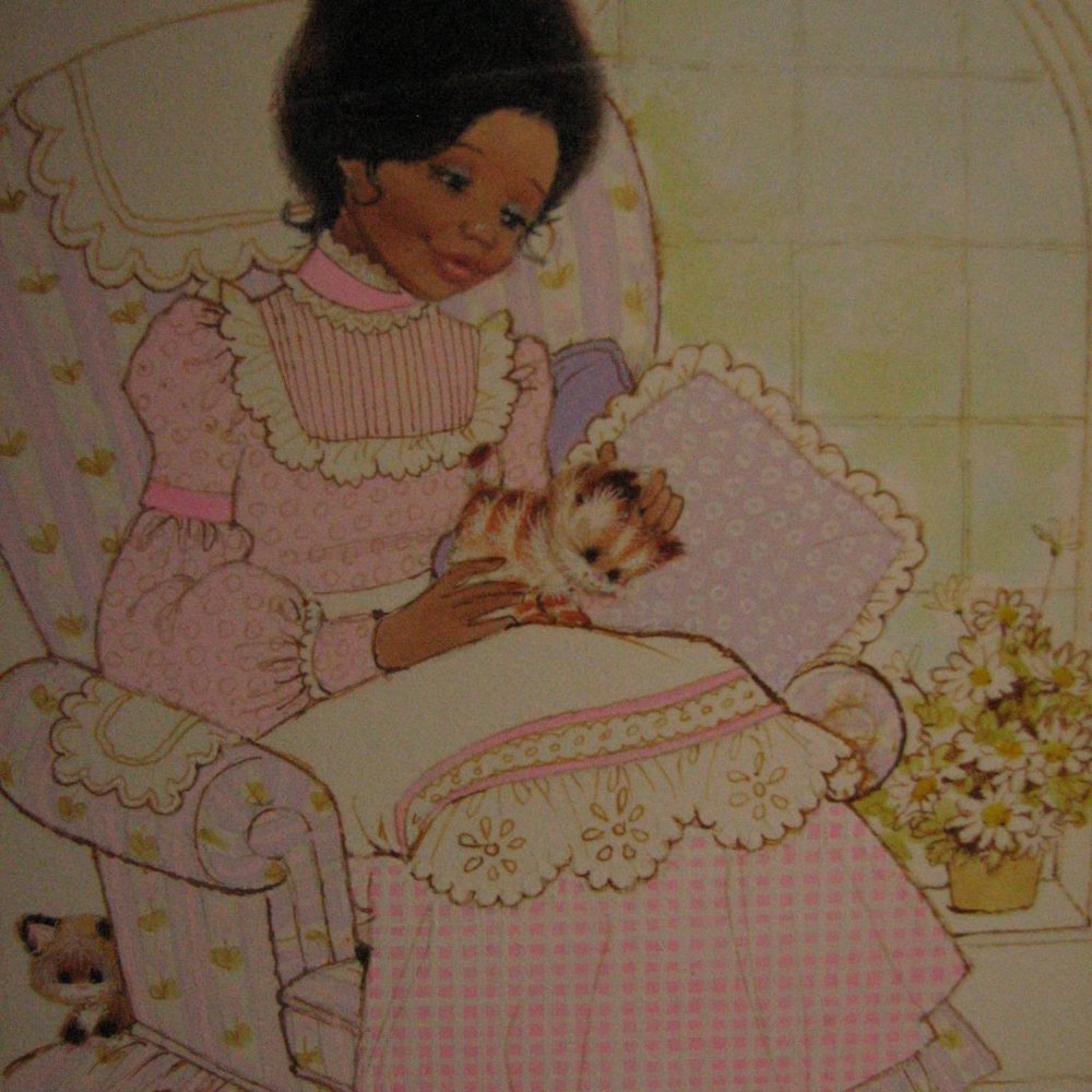 NORCROSS ORIGINAL GREETING CARD ART Artist Proof Young girl & kitten
